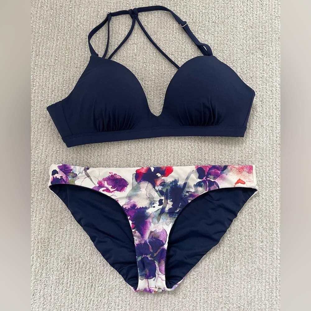 Navy and Floral Bikini Set